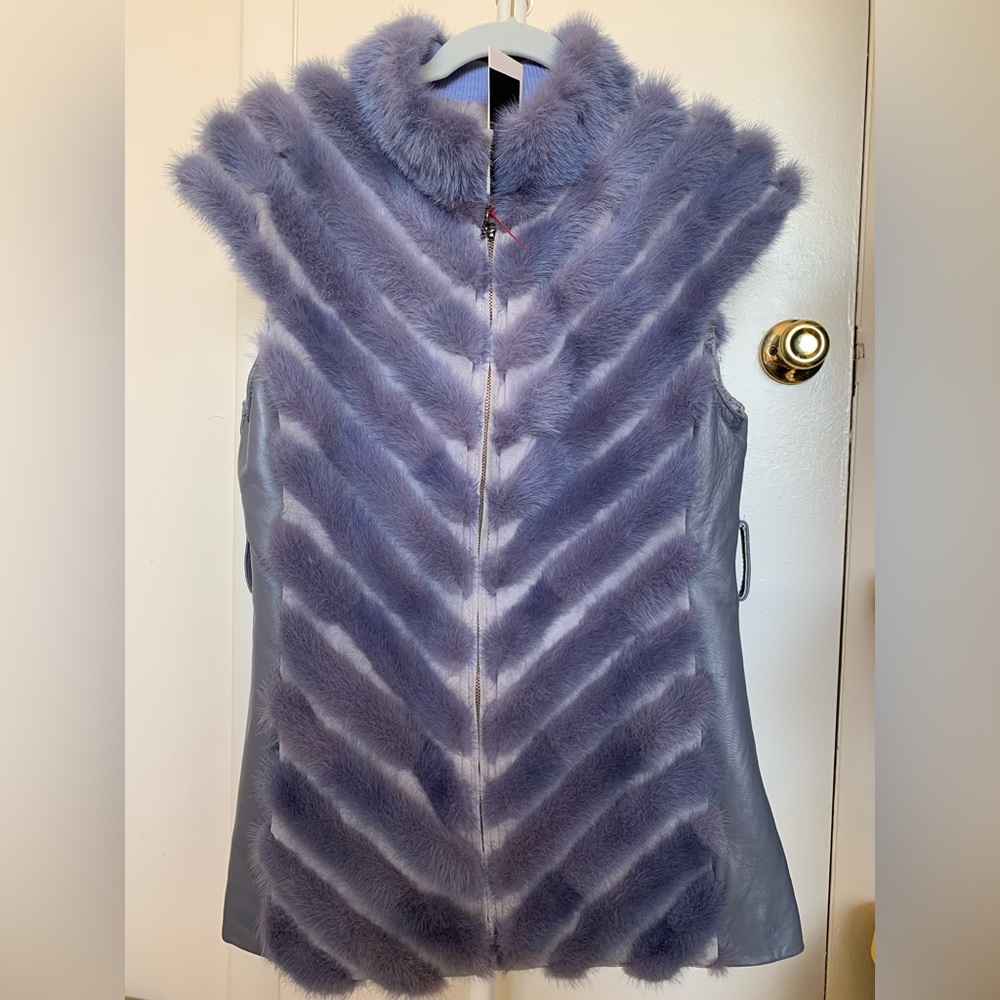 NWT UNIQUE Genuine Mink fur sheep skin long vest